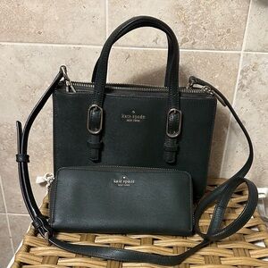 Kate Spade Dark Green Satchel and Wallet Set